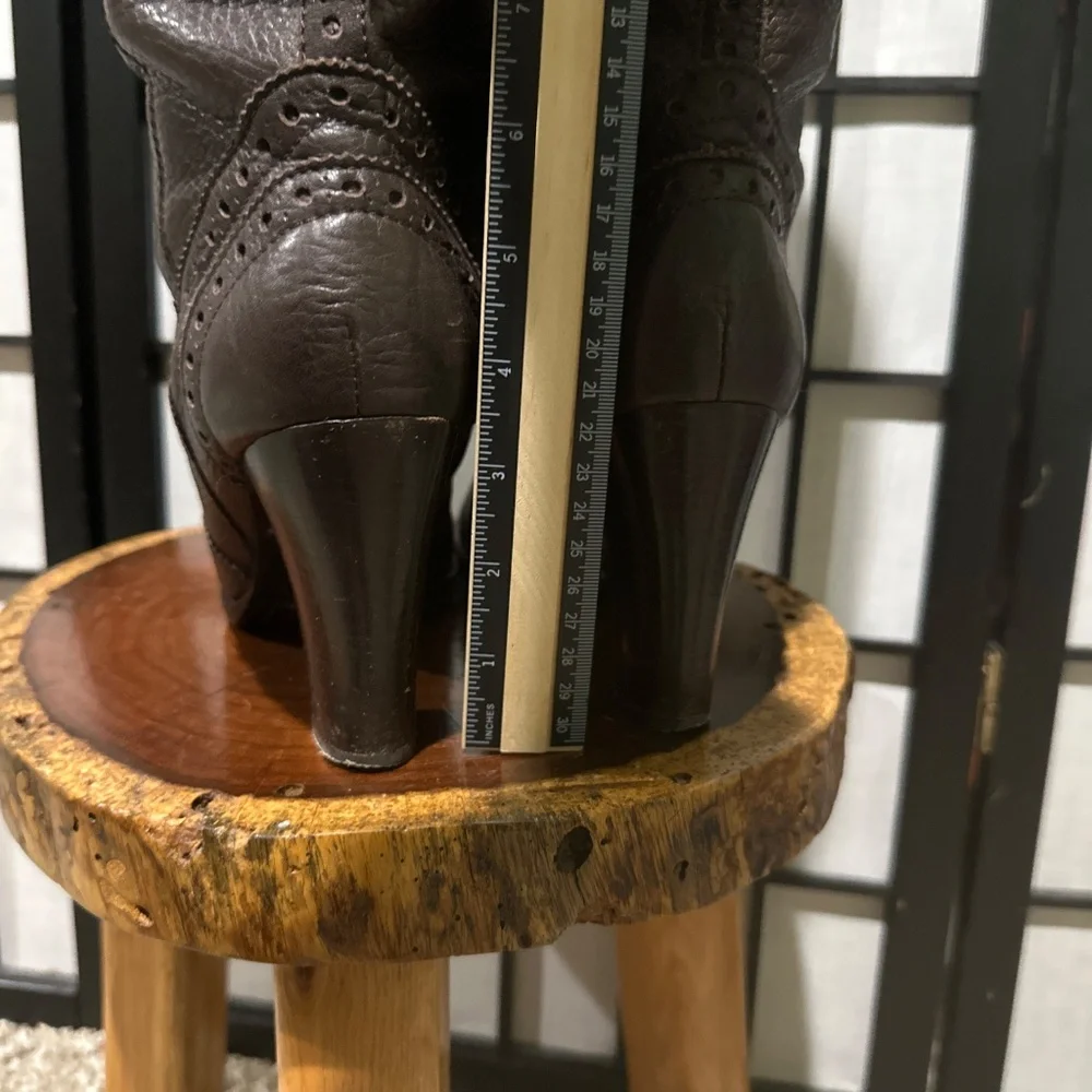 Michael Kors Penelope Dark Brown Leather Wingtip Knee Boot 7